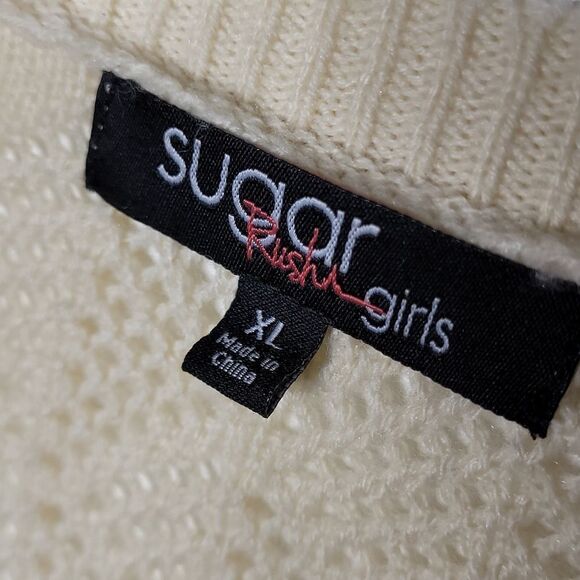 XL 36" SUGAR RUSH cream navy blue varsity open cardigan sweater extra large - Picture 5 of 13